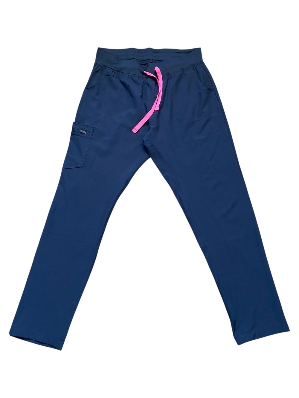 Crush Scrubs Pants Size L Navy Blue Cargo Pocket Pink Drawstring Stretch